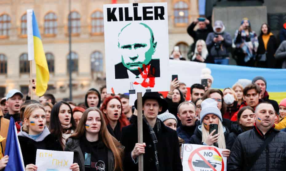 A protest against Russia’s invasion of Ukraine in Prague, Czech Republic, 24 February 2022