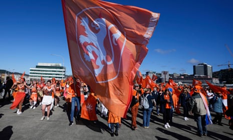 Dutch supporters march to the stadium.