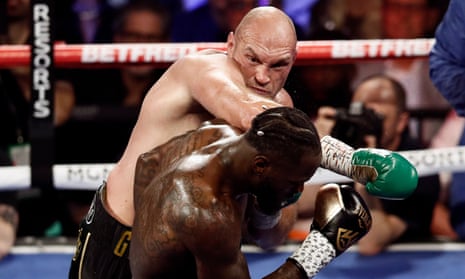 Tyson Fury in his rematch with US boxer Deontay Wilder for the WBC world heavyweight championship in Las Vegas in February 2020.