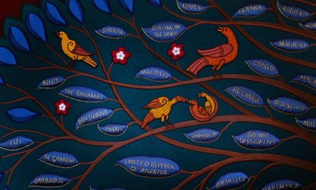 Commonwealth countries' names stitched on to the screen.