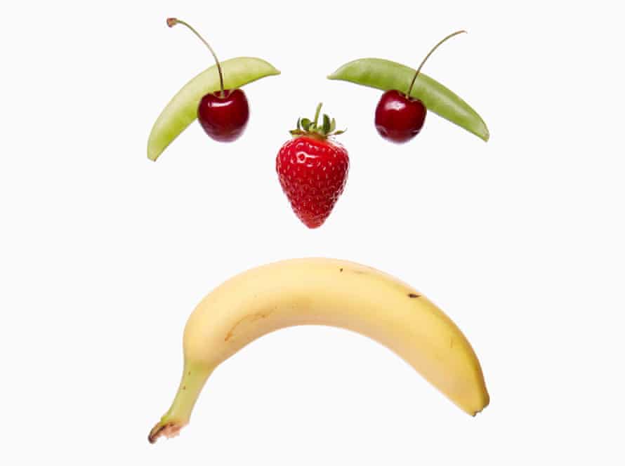 A sad face made of fruit and veg