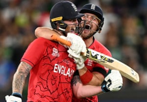 England’s Ben Stokes and Liam Livingstone celebrate after victory in the men’s T20 World Cup 2022 final against Pakistan at the Melbourne Cricket Ground