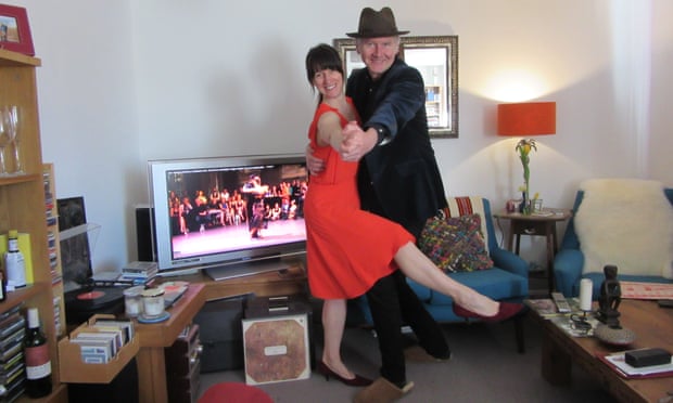 Mind the furniture ... Chris Moss and partner take tips from Youtube tango teachers in their living room in Devon.