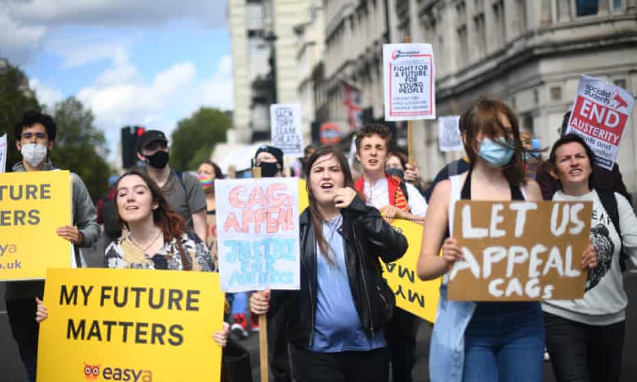 Students protest in London about the government’s handling of exams, August 2020.