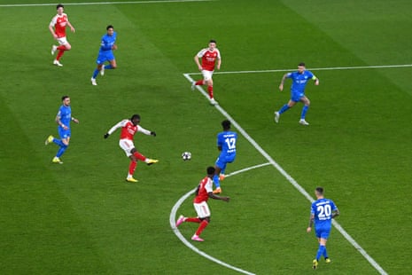 Eberechi Eze fires home from distance to give Arsenal the lead.