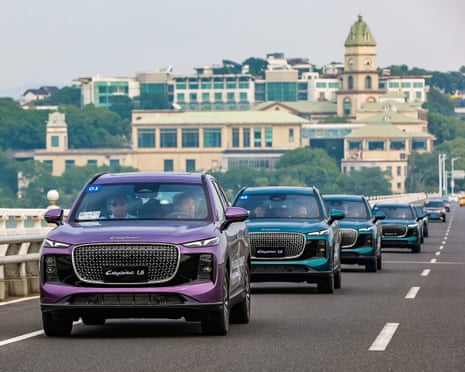 Colourful Lepas cars crossing a bridge