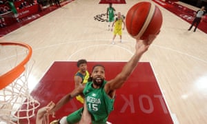 Jahlil Okafor of Nigeria in action at the rim.