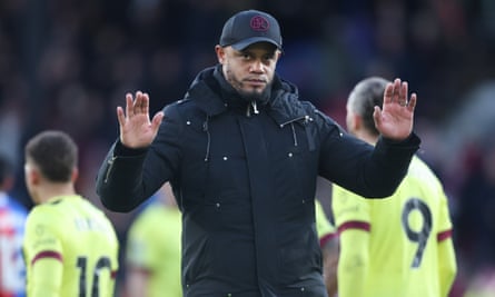 Vincent Kompany acknowledges Burnley fans after defeat by Crystal Palace