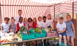 Pupils from Richmond Hill Primary School, Leeds, with their headmaster Nathan Atkinson.