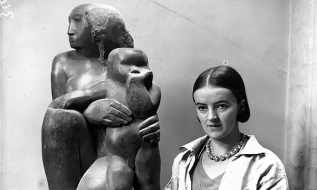 Barbara Hepworth with her one of her Mother and Child sculptures. 