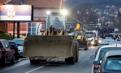 Kosovo Serbs block the road near the village of Rudine, North Mitrovica, Kosovo.