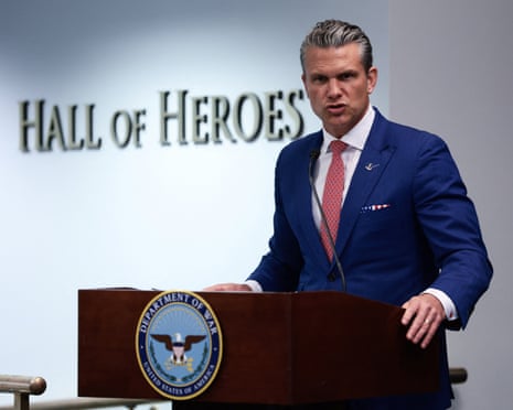 Defense secretary Pete Hegseth speaks during a ceremony at the Pentagon on 26 August.