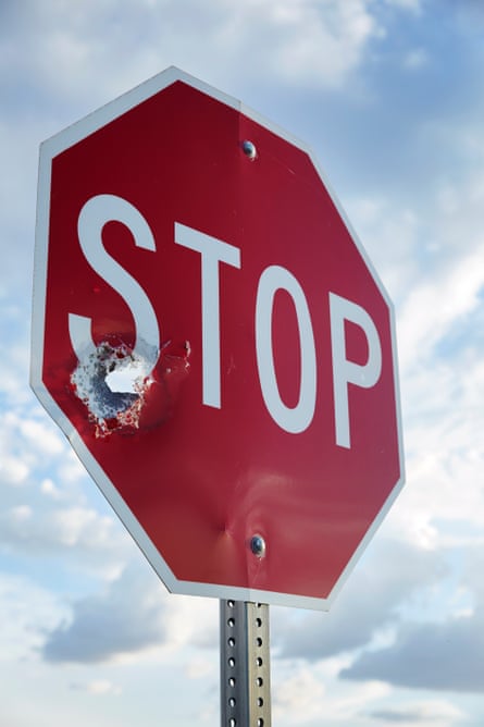 Bullet-riddled Stop sign, Blackwater, Arizona