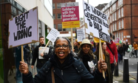 Protesters gather for a Windrush generation demonstration outside the Home Office in London in April 2018. 