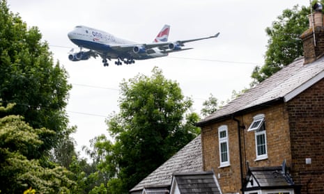 A plane landing at Heathrow airport in west London.