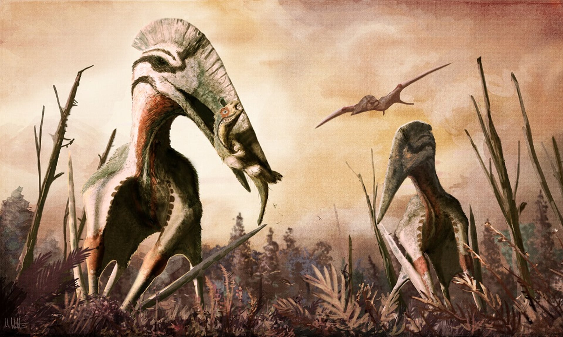  Hatzegopteryx and Zalmoxes, a reconstruction Cretaceous Romania. Illustration: Mark Witton/www.markwitton.com  