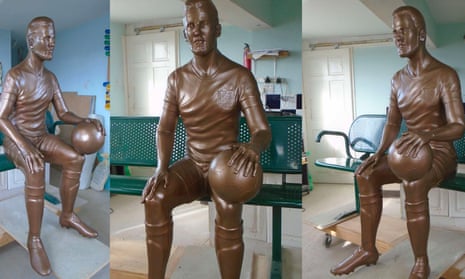 Three images of Harry Kane statue