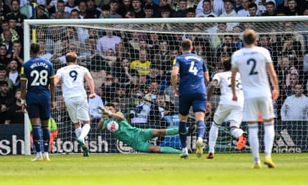 Patrick Bamford sees his penalty saved by Newcastle’s Nick Pope