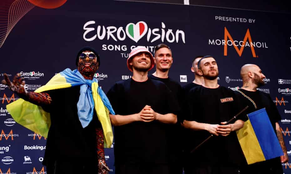 Kalush Orchestra from Ukraine after winning the 2022 Eurovision Song Contest in Turin.