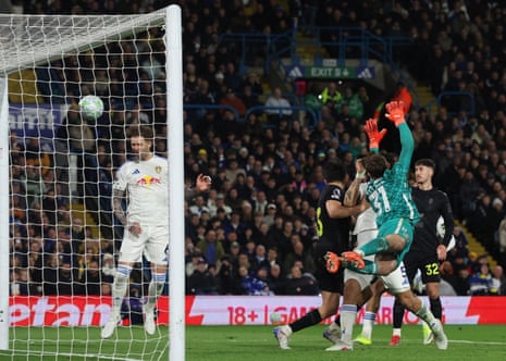 Leeds United’s Joe Rodon heads home against Sunderland but it was disallowed for offside.