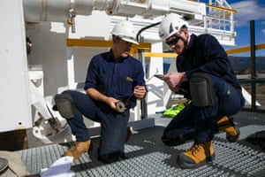 Michael Murray (right) fixing the gears on DSS35