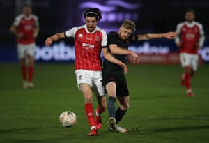 Cheltenham Town’s Finn Azaz on the ball for the Robins.