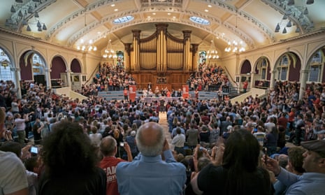 Jeremy Corbyn talks to a packed Albert Hall in Nottingham.