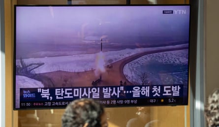 News of the missile launch on a screen at station in Seoul in South Korea on Sunday