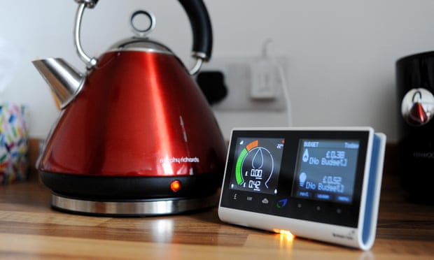 A British gas smart meter and a kettle