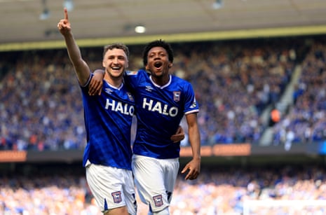 Ipswich Town's Jaden Philogene-Bidace (right) celebrates with Jack Taylor after scoring their side’s second goal.