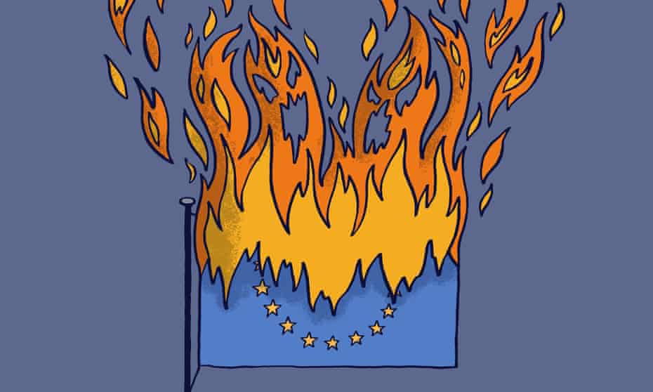 Dom Mckenzie The Observer Comment Brexit 5th Anniversary flaming European flag