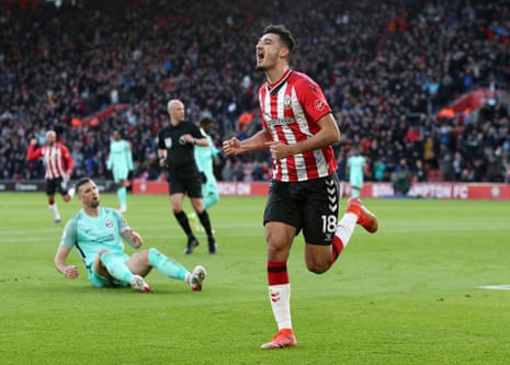 Southampton’s Armando Broja celebrates scoring the opening goal of the game.