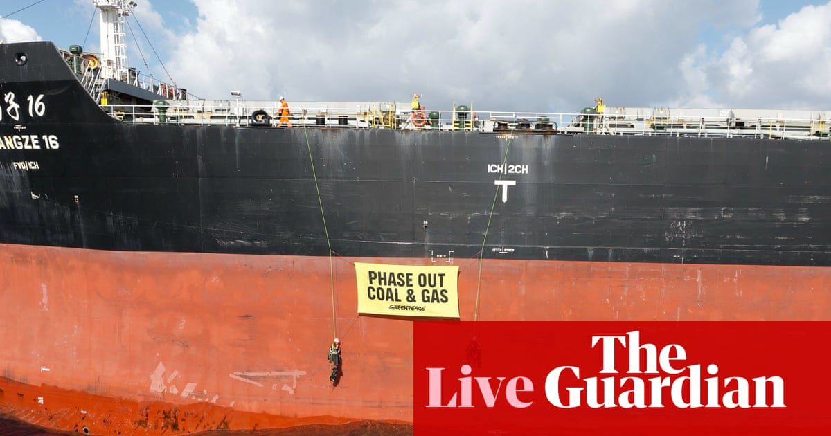 Australia news live: Rising Tide protesters block second coal ship entering Newcastle port; Katy Gallagher says Lodge ‘appropriate’ for PM’s wedding