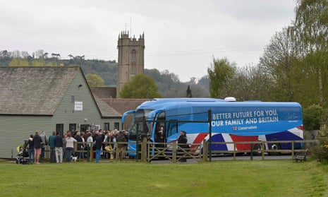 The Conservative party campaign bus during the 2015 general election campaign.