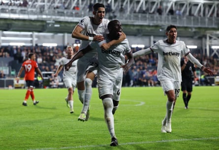 From Silva anger to added time: notes from the start of the Premier League | Premier League 6 Kurt Zouma of West Ham United celebrates after scoring the second goal in the 2-1 win over Luton Town.