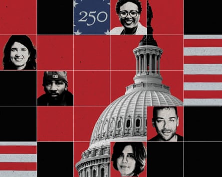 An illustration of the US Capitol and the faces of social activists.