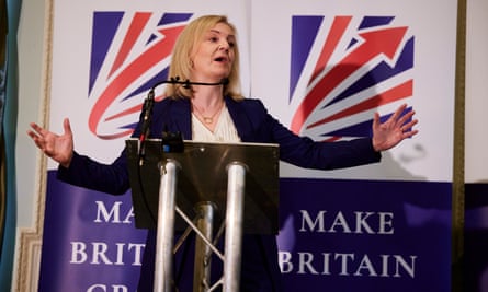 Enter stage right … Truss at the Great British Growth Rally on the fringe of the conference.