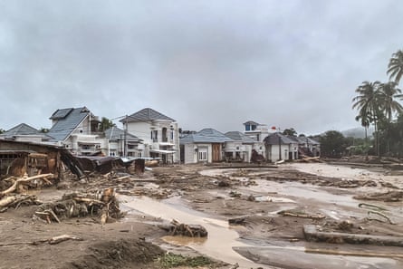 Flood damaged homes in West Sumatra.