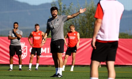 Russell Martin takes a Southampton training session in Girona in July.