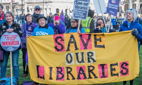 Demonstrators at the Save Our Libraries protest in London on 3 November.