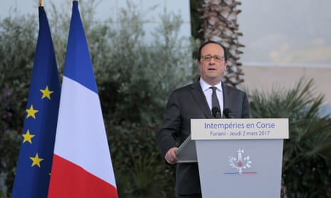 François Hollande gives a speech on 2 March in Corsica.