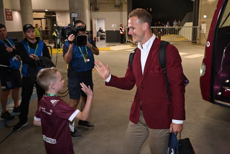 Queensland veteran Daly Cherry-Evans arrives at Suncorp Stadium.