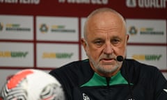 Australian coach Graham Arnold of the Socceroos speaks to the media during a press conference