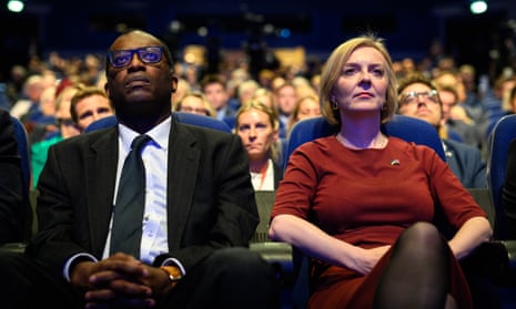 Liz Truss and Kwasi Kwarteng on Sunday, the first day of the Conservative party conference in Birmingham.