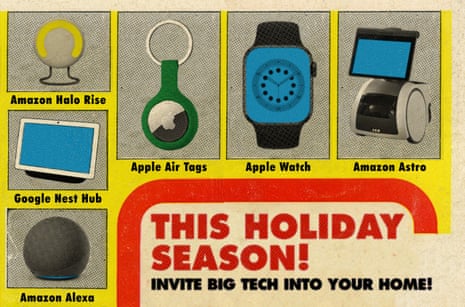 Illustration of smart devices saying 'this holiday season invite big tech into your home'