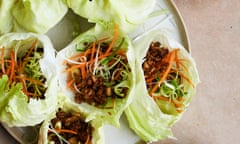 Lara Lee's san choy bau (lettuce leaves filled with pork and spring onion)