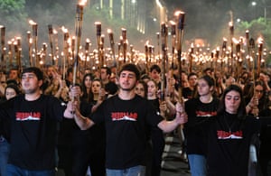 Hundreds of people take part in an annual torch parade in Yerevan, Armenia, on the eve of  Genocide Remembrance Day
