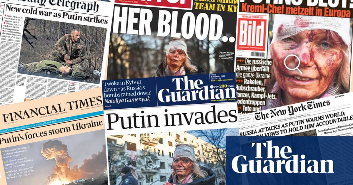 ‘Her blood … his hands’: what the papers say about Russia’s invasion of Ukraine