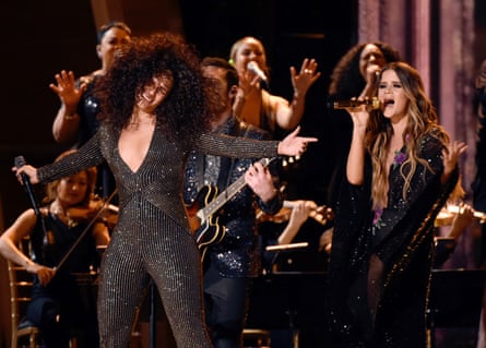 Morris performing with Alicia Keys at the Grammys in February.