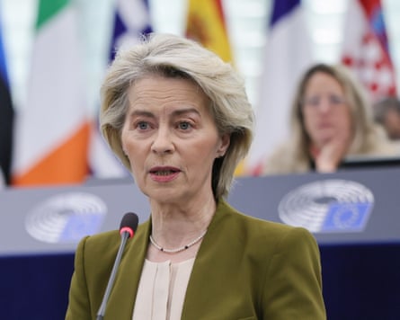 Von der Leyen speaks in the European parliament.